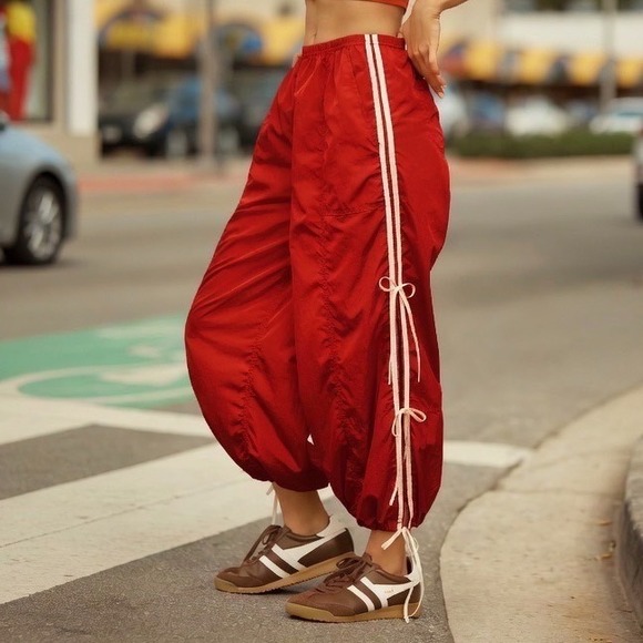 Daily Practice Pants - Daily Practice Anthropologie Red Parachute Bow Track Pants Women's Medium